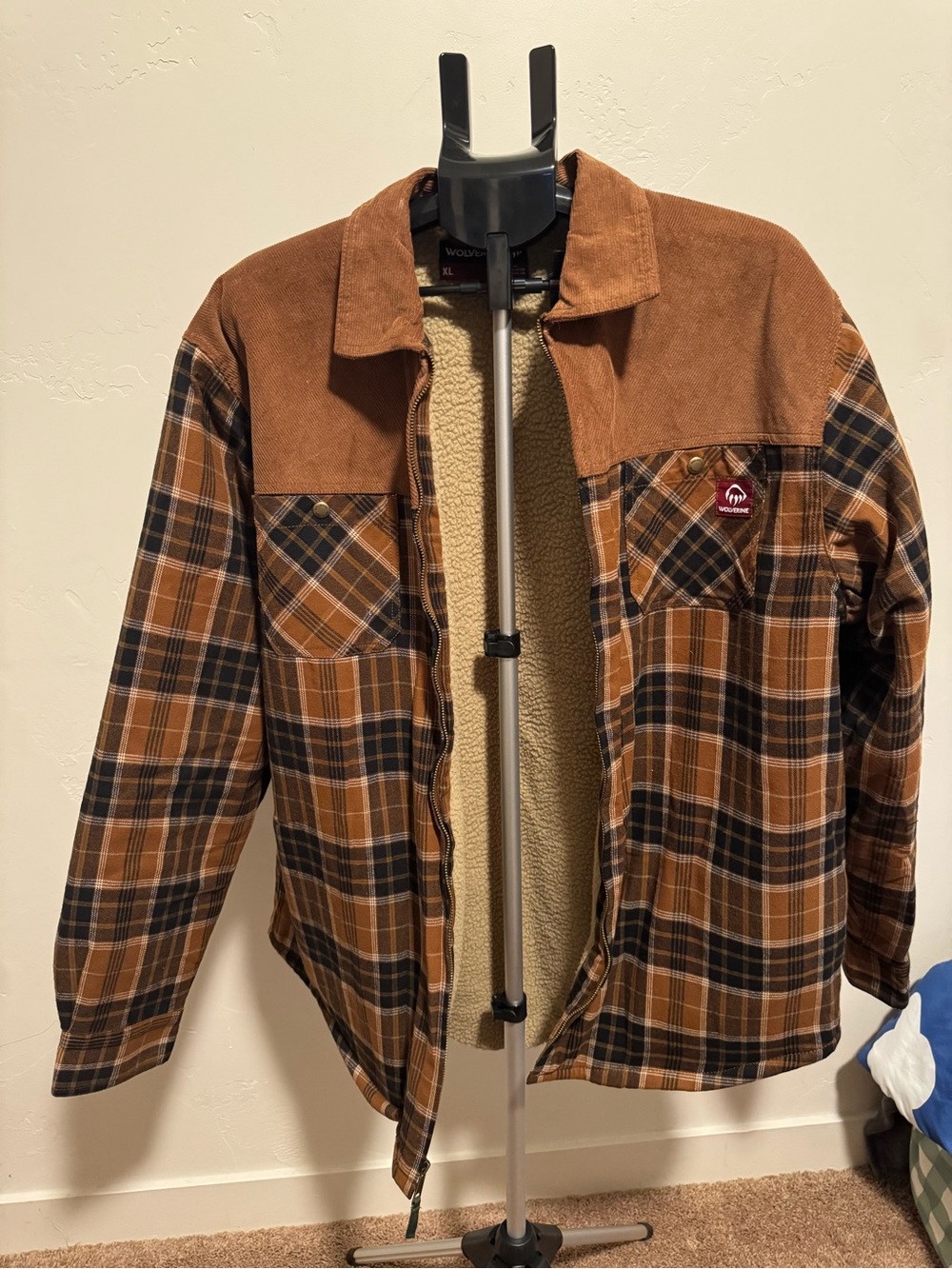 Wolverine Brown Plaid Sherpa-Lined Shirt Jacket